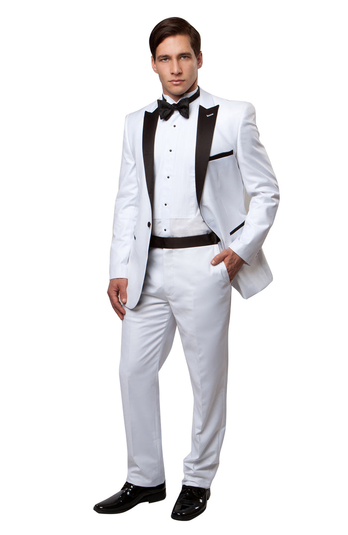 White / Black 2 Pc Peak Lapel Slim Fit Tuxedo - Giorgio's Menswear