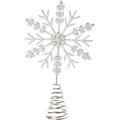 White + Silver Glass Bead Snowflake Tree Topper