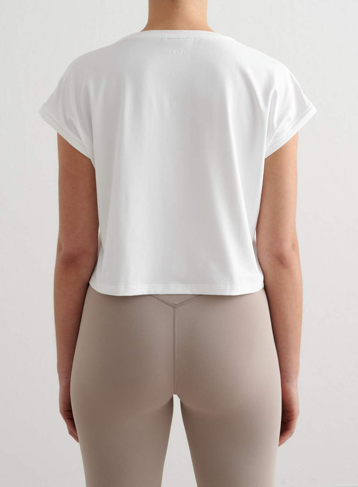 White Soft Basic Roll Sleeve Top