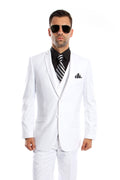 White Solid 3-PC Slim Fit Stretch Suits For Men - Giorgio's Menswear