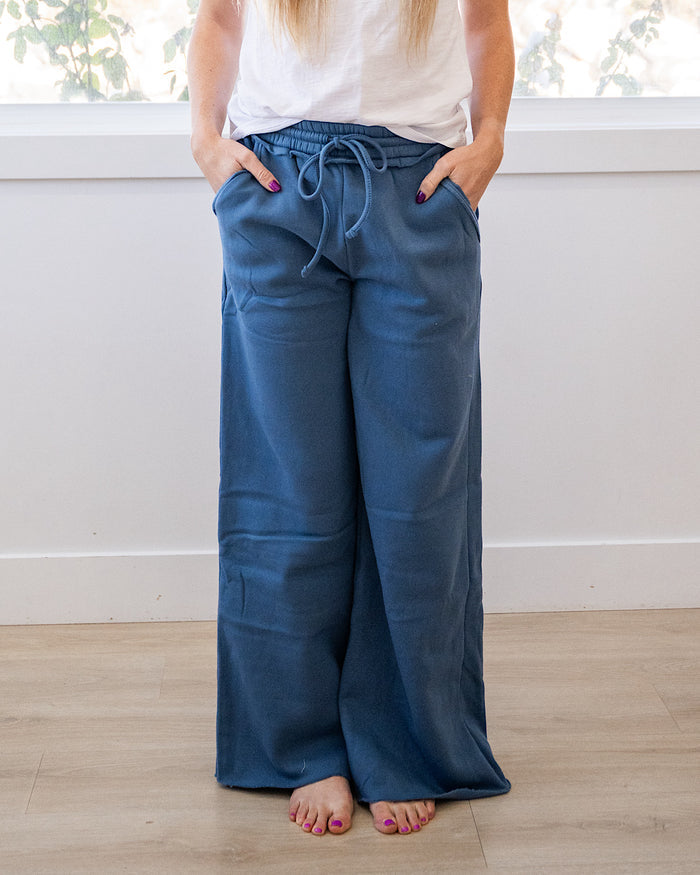 Wide Leg Lounge Pants - Dusty Blue Zenana