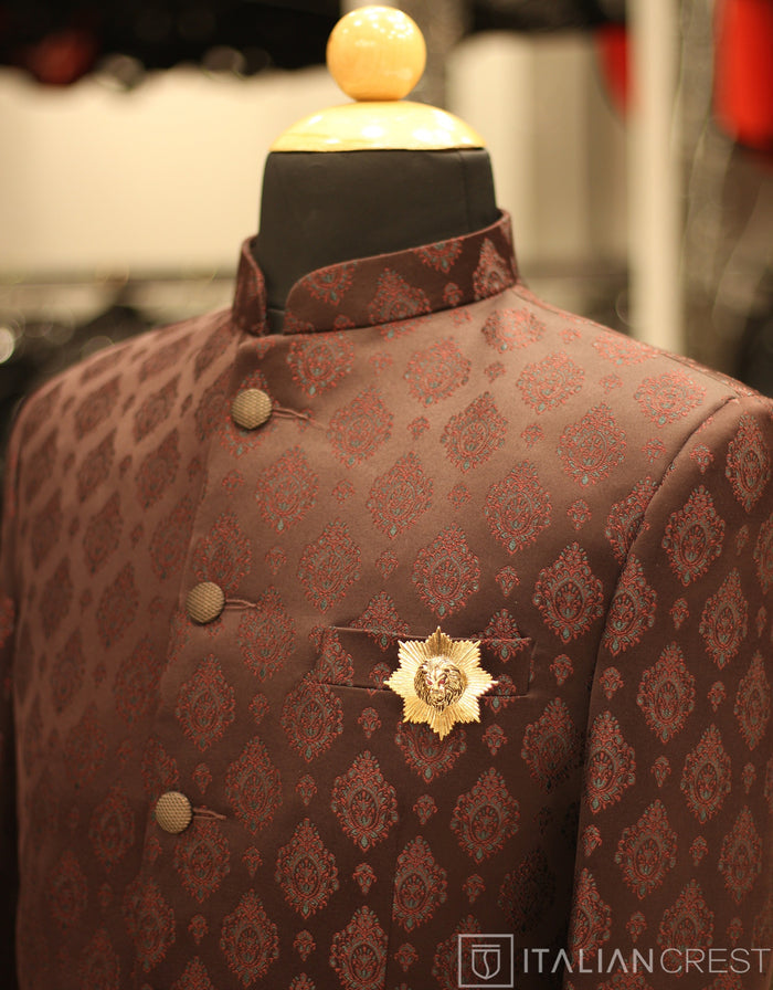 Wine Jacquard Jodhpuri Suit