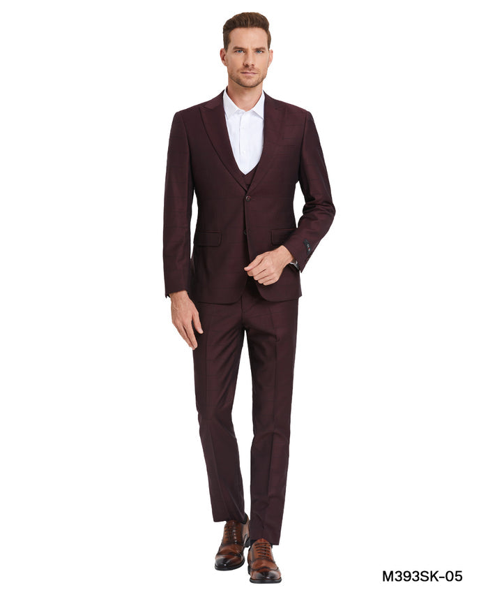 Wine Winndow Plaid - Double Breast U-Shape Vest Mens-suit - Giorgio's Menswear