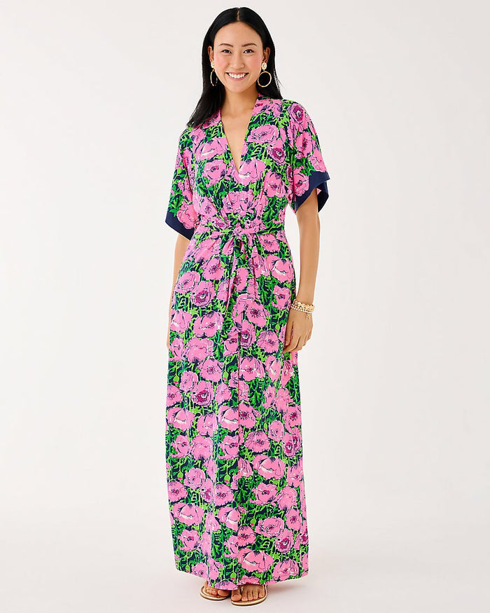Wisteria Elbow Sleeve V Neck Maxi Dress - Low Tide Navy Florrie