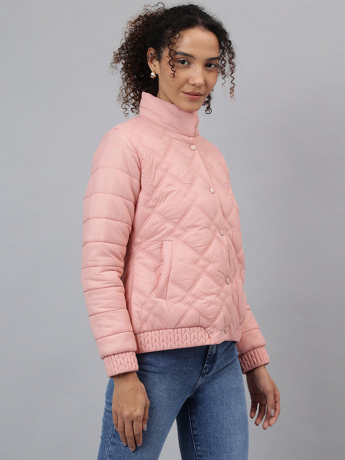 Women Pink Regular Fit Puffer Jacket
