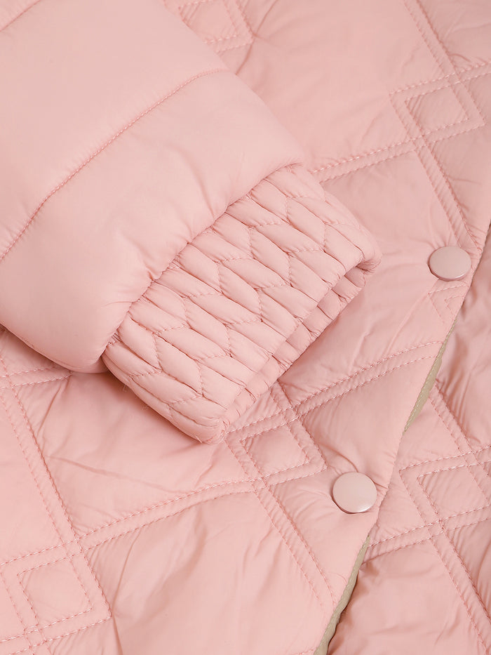Women Pink Regular Fit Puffer Jacket