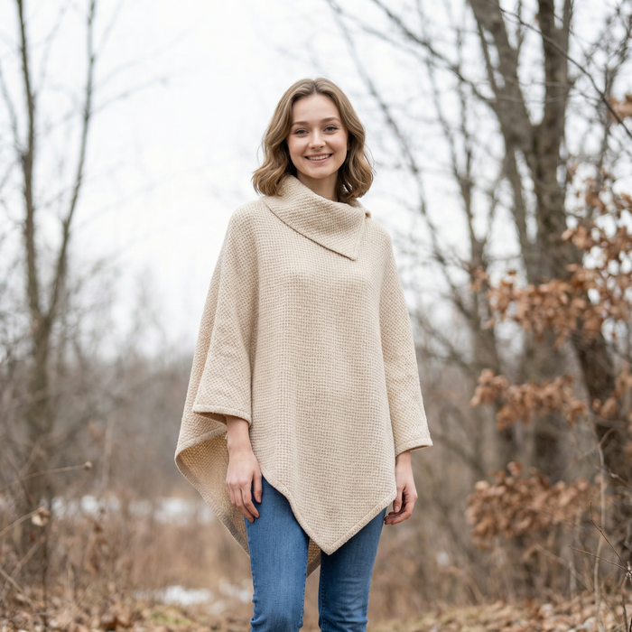 Yana - Faux Fur Collared Poncho - Cream
