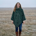 Yana - Faux Fur Collared Poncho - Dark Green