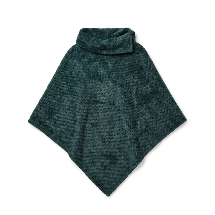 Yana - Faux Fur Collared Poncho - Dark Green