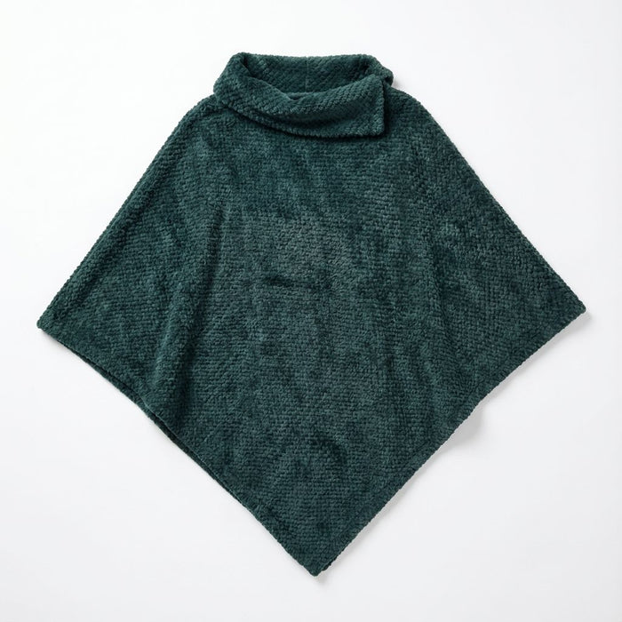 Yana - Faux Fur Collared Poncho - Dark Green