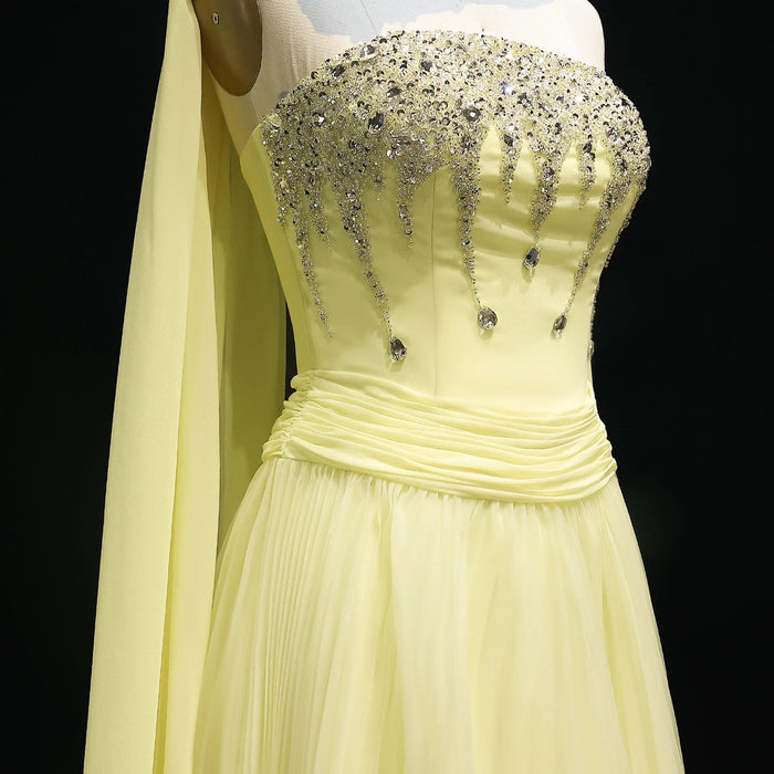 Yellow Strapless Arabic Evening Dress with Cape XD-009