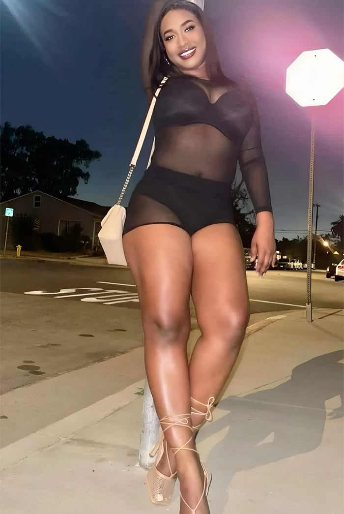 You Need Me - Stretchy Mesh Bodysuit Short Set