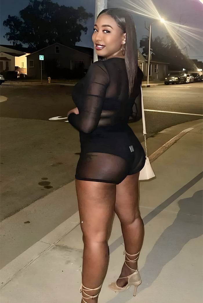 You Need Me - Stretchy Mesh Bodysuit Short Set